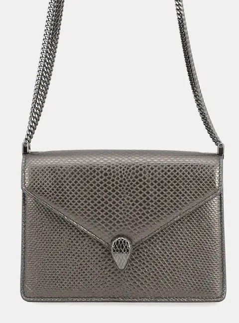 Bvlgari Serpenti Molten Karung Silver Karung Shoulder Bag