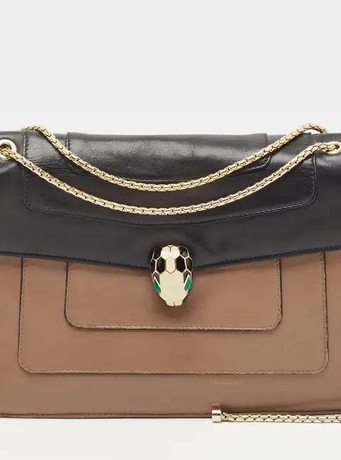 Bvlgari Serpenti Forever Medium Brown/Black Leather Shoulder Bag