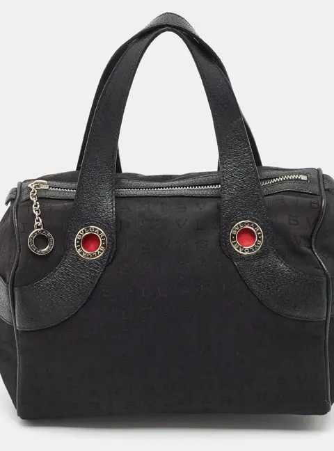 Bvlgari Logo Mania Black Nylon Boston Bag