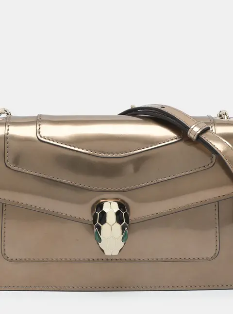 Bvlgari Serpenti Forever Metallic Beige Leather Shoulder Bag