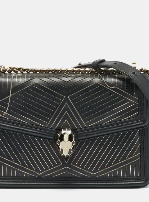 Bvlgari Serpenti Forever Black Chain Diamond Blast Leather Shoulder Bag