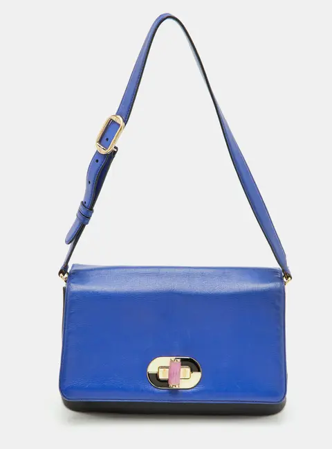 Bvlgari Icona Blue/Black Leather Flap Shoulder Bag