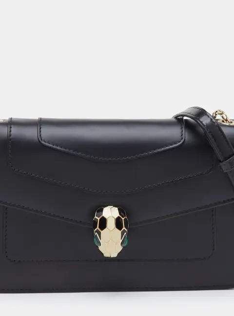 Bvlgari Serpenti Black Leather Flap Shoulder Bag