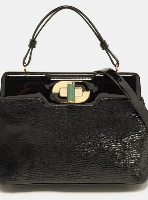 Bvlgari Isabella Rossellini Black Patent Leather Top Handle Bag