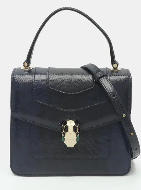Bvlgari Serpenti Forever Midnight Blue Karung Leather Top Handle Bag