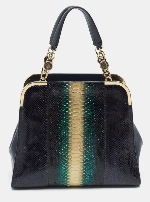 Bvlgari Metallic Multicolor Python Frame Satchel