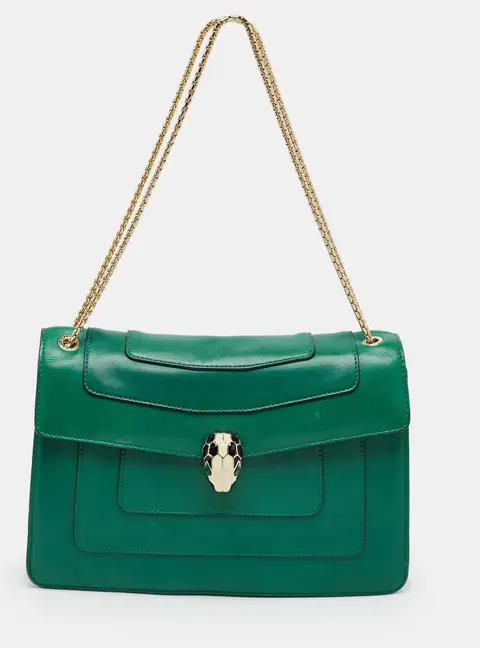 Bvlgari Serpenti Forever Medium Green Leather Shoulder Bag
