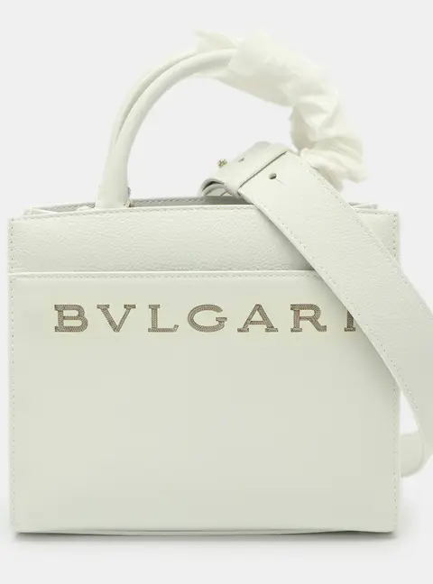 Bvlgari Logo White Leather Tote