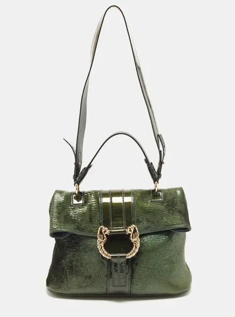 Bvlgari Leoni Wave Green Coated Fabric and Patent Leather Shoulder Bag