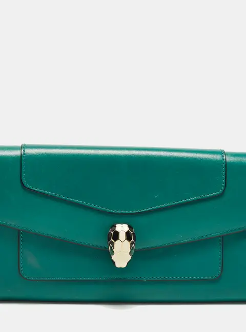 Bvlgari Serpenti Forever Flap Green Leather Continental Wallet