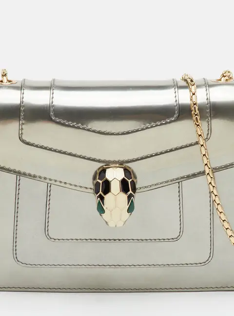 Bvlgari Serpenti Forever Small Silver Patent Leather Shoulder Bag