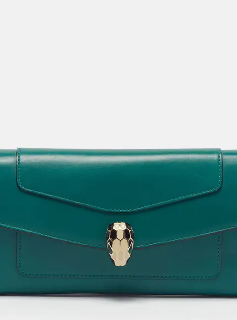 Bvlgari Serpenti Forever Flap Green Leather Continental Wallet