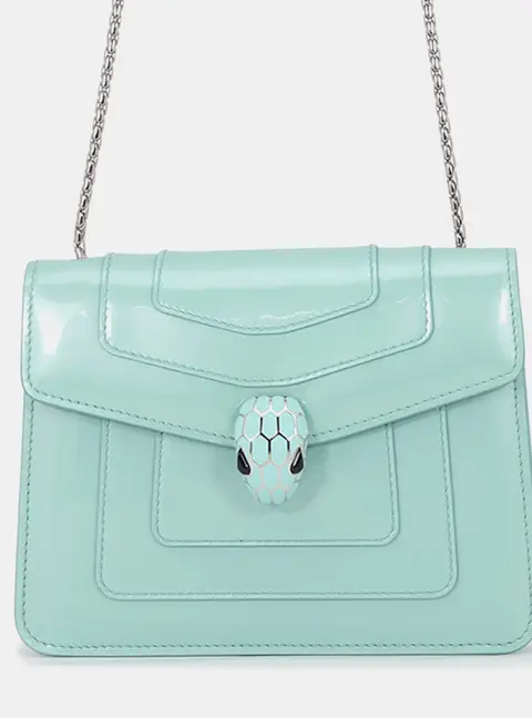 Bvlgari Serpenti Forever Shoulder Bag Aquamarine Patent Leather Size Small