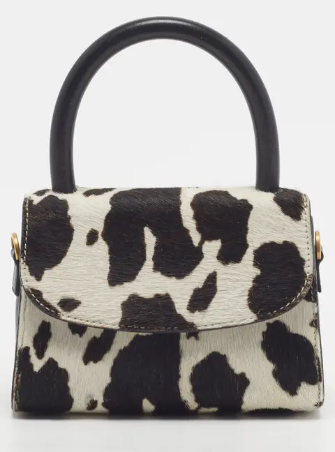 By Far Black/White Calf Hair and Leather Top Handle Bag
