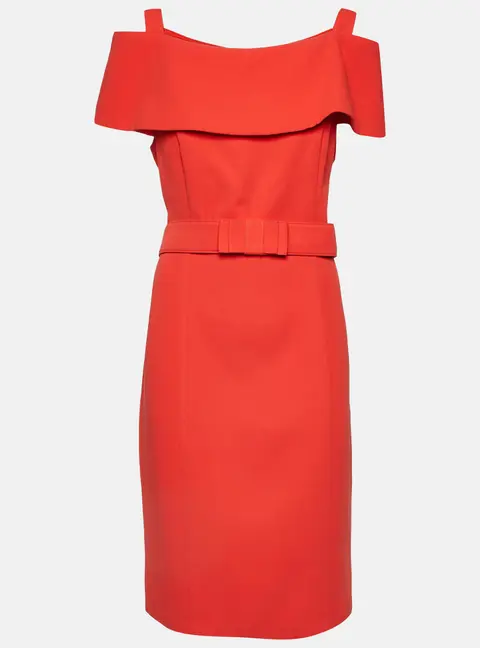 Badgley Mischka Brick Red Crepe Belted Short Dress L