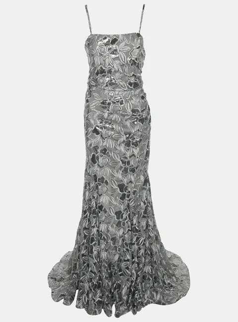 Badgley Mishka Silver Sequin Mesh Embellished Dress M