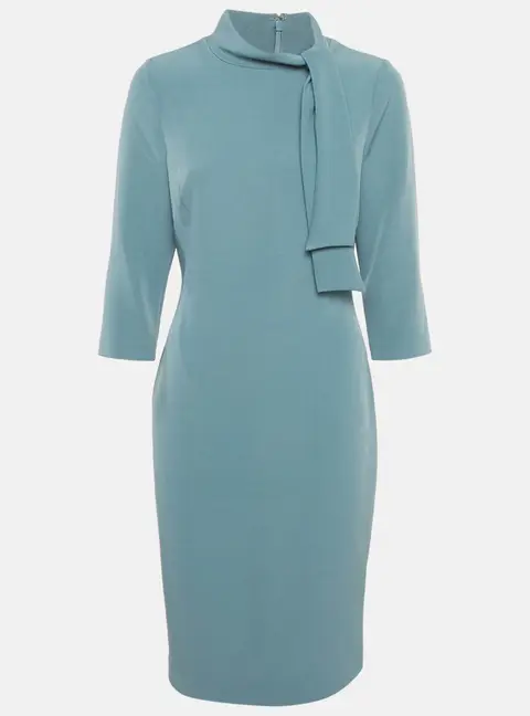 Badgley Mischka Light Blue Crepe Bow Detail Mini Dress S