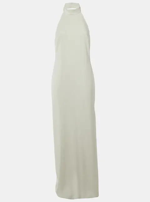Badgley Mischka White Crepe Halter Neck Gown L