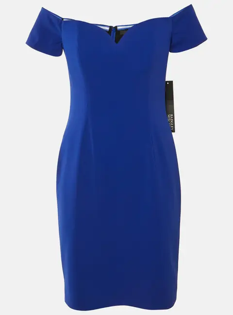 Badgley Mischka Blue Crepe Off Shoulder Mini Dress M