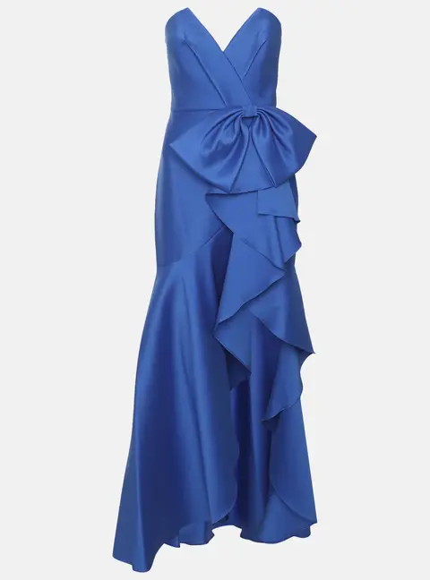 Badgley Mischka Blue Strapless Ruffled Dress S