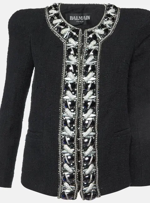 Balmain Black Embellished Tweed Jacket M
