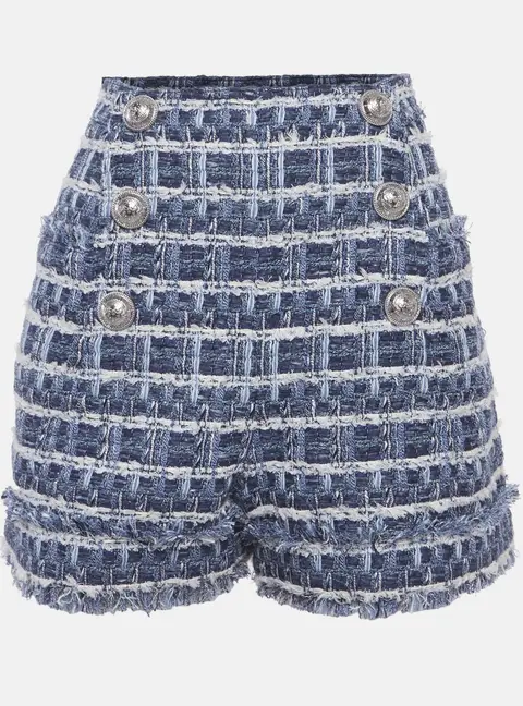 Balmain Blue Tweed High Rise Shorts L