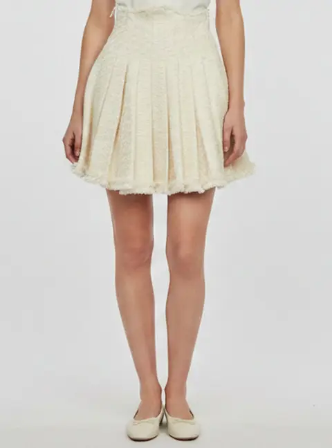 Balmain Cream Tweed Pleated Mini Skirt S