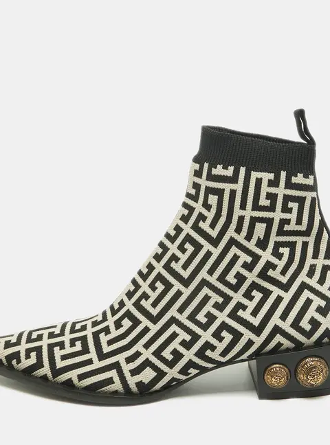 Balmain Size 37.5 Black Knit Fabric Skye Printed Socks Boots