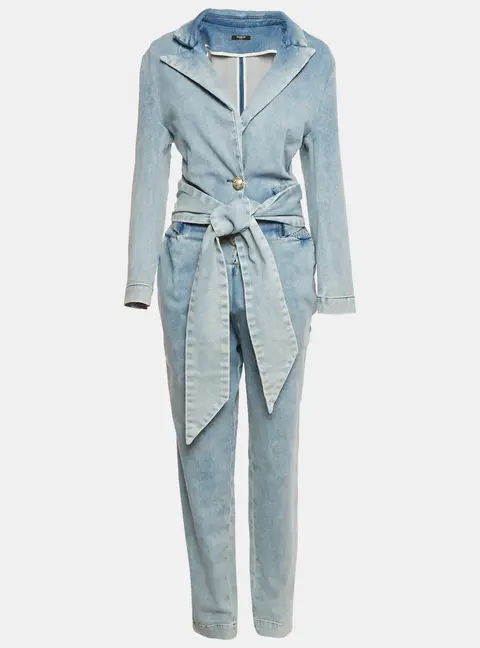 Balmain Paris Blue Denim Belted Jumpsuit L