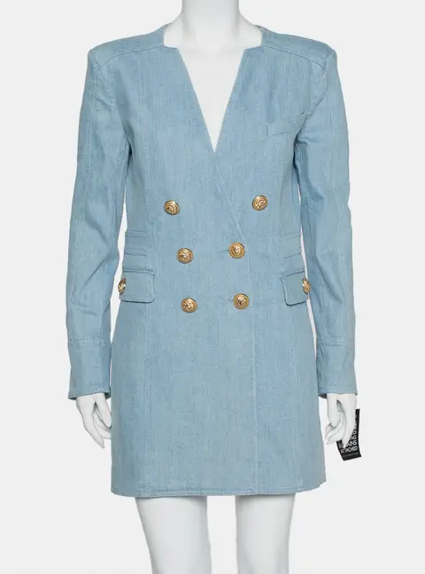 Balmain Blue Denim Double Breasted Mini Dress L