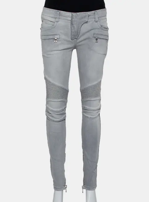 Balmain Grey Denim Biker Jeans M