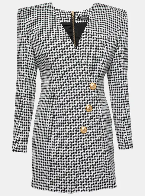 Balmain Monochrome Houndstooth Jacquard Mini Dress M