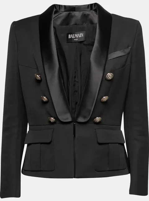 Balmain Black Wool Shawl Collar Blazer M