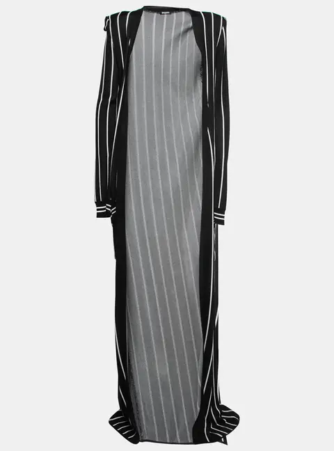 Balmain Black Striped Knit Long Open Cardigan M