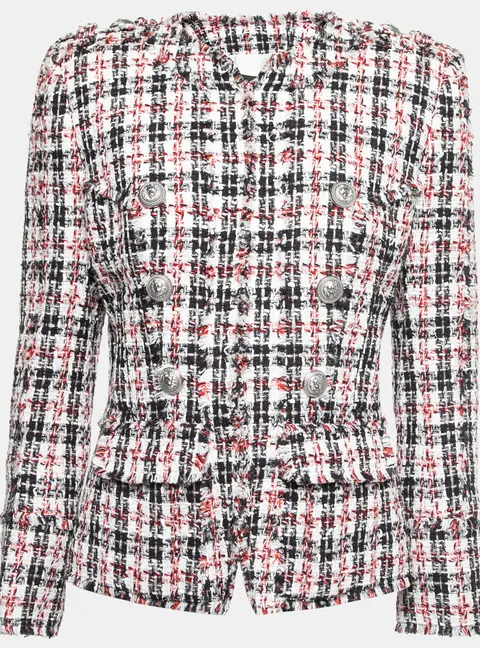 Balmain Black & Red Tweed Button Embellished Jacket M