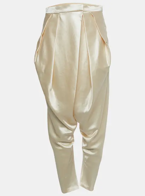 Balmain Cream Wool & Silk Pleated and Draped Trousers M