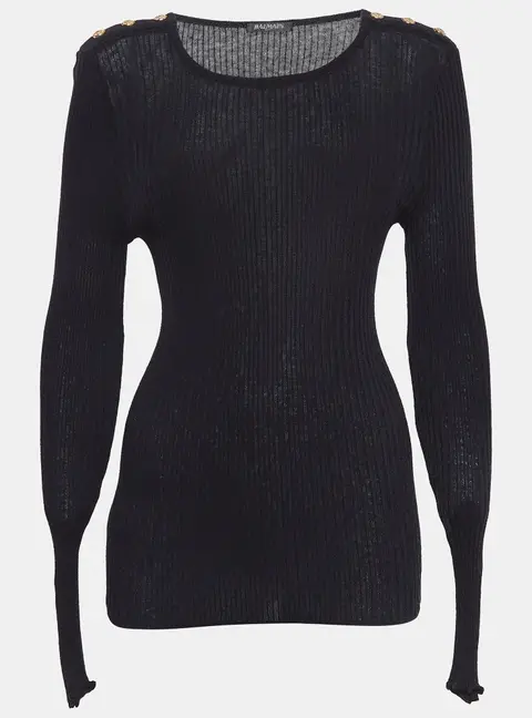Balmain Black Rib Knit Button Detail Sweater M