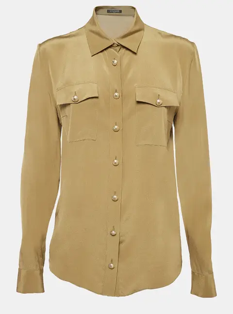 Balmain Green Silk Long Sleeve Shirt M