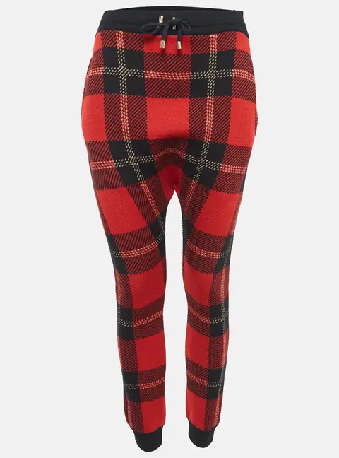 Burberry Red Tartan Lurex and Wool Wool Knit Sweatpants XS