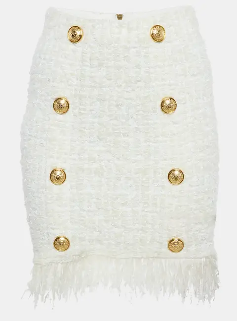 Balmain White Tweed Button Detail Pencil Skirt M