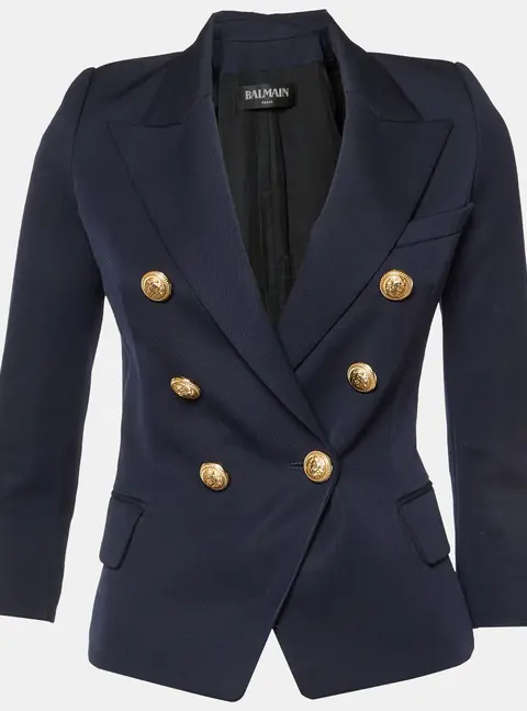 Balmain Navy Blue Wool Double Breasted Jacket S