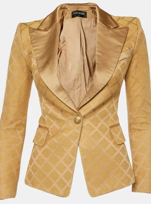 Balmain Beige Diamond Pattern Cotton & Silk Tailored Blazer S