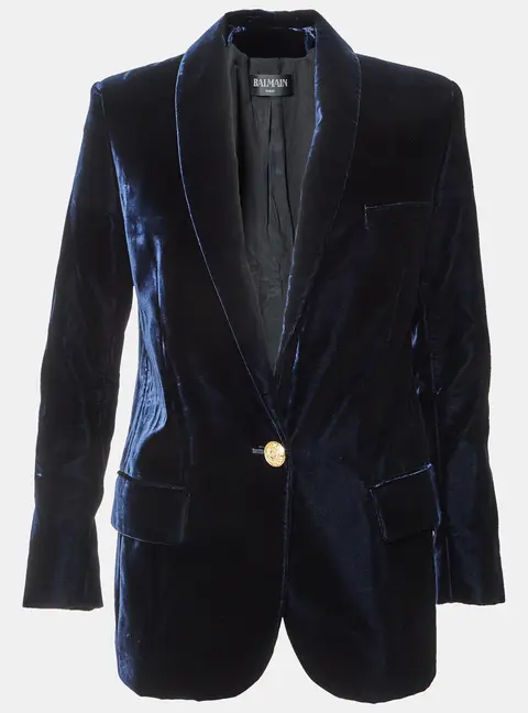 Balmain Navy Blue Velvet Tailored Jacket M