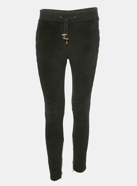 Balmain Black Velour Quilted Detail Pants S