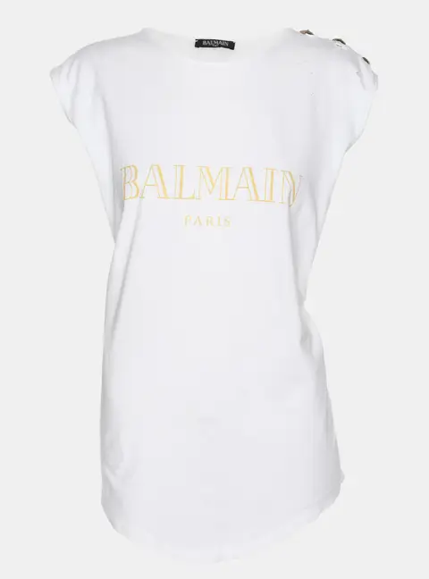 Balmain White Logo Printed Cotton Knit Sleeveless Tank Top L