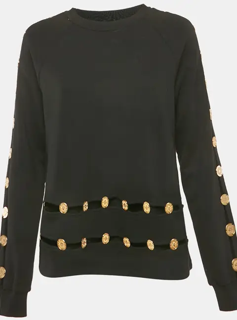 Balmain Black Cotton Knit Coin Embellished Sweatshirt M