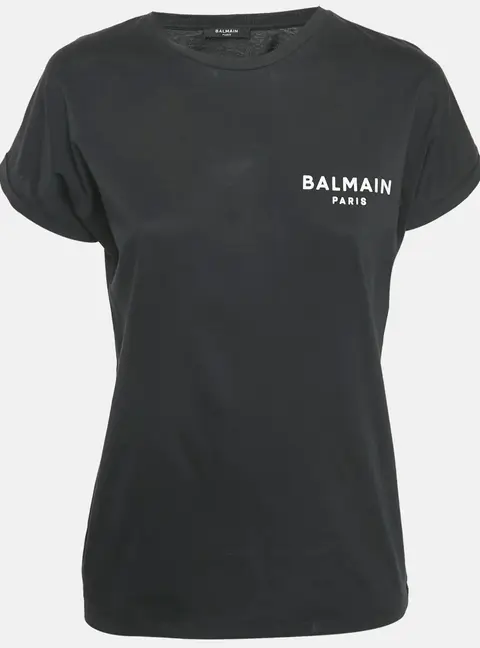 Balmain Black Logo Print Jersey T-Shirt M