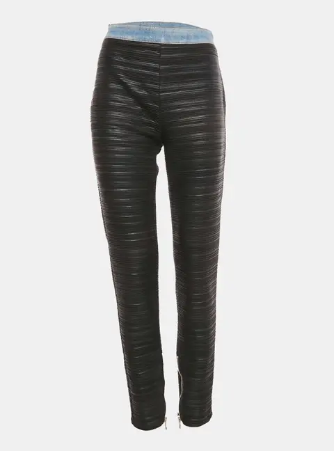 Balmain Black Denim Waist Trim Stretch Crepe Pleated Pants L