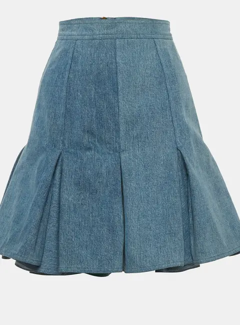 Balmain Blue Pleated Denim Mini Skirt S
