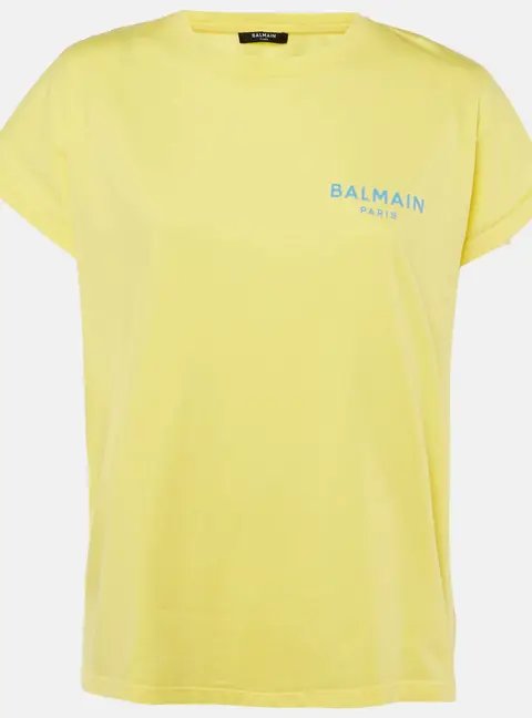 Balmain Yellow Logo Printed Cotton Knit T-Shirt M